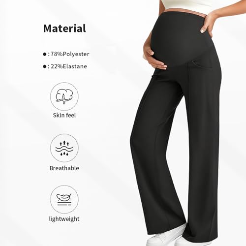Over The Belly Maternity Wide Leg Yoga Pants - color: Black, size: X-Large