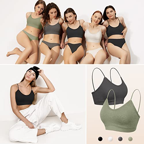 KCDDUMK 4 Pack Cami Bralettes for Women, Spaghetti Strap Sleep Bras - color: Black, White, Olive, Dark-grey, size: Large