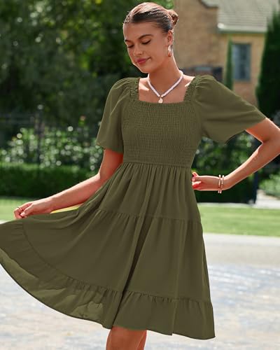 BTFBM Women's Summer Smocked Mini Dress 2026 - color: Army Green, size: Medium