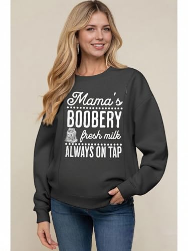 Maternity Nursing Sweatshirts for Women Friendly Zip Breastfeeding Pullover Top Mama's Boobery Print Clothes - color: Dark Grey, size: XX-Large