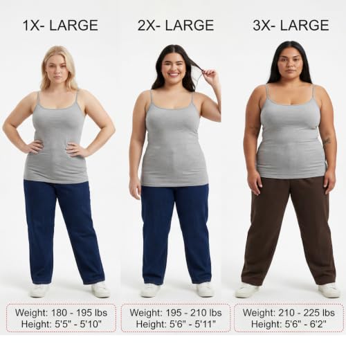 Emmalise Women's Basic Casual Long Camisole Adjustable Strap Cami Layering Top - color: 3pk - Black, Hgray, Red, size: XX-Large