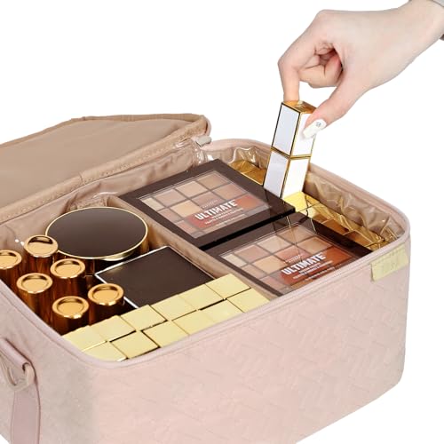 NISHEL Large Makeup Bag Organizer, Double Layer Cosmetic Travel Case - color: Pink, size: Extra Large