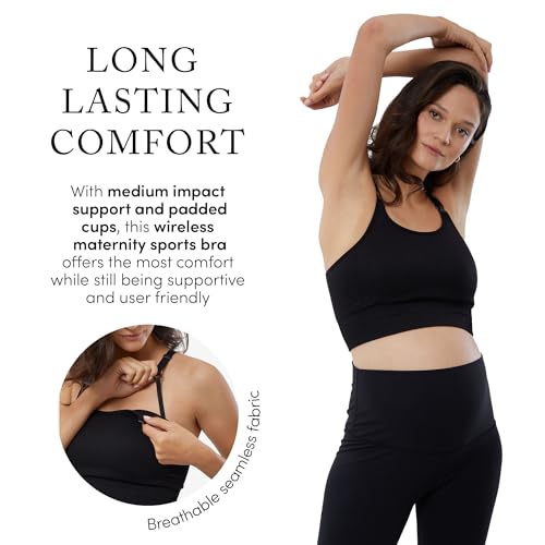 Ingrid & Isabel - Seamless Maternity and Nursing Sports Bra - color: Black, size: Large