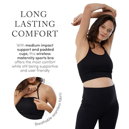 Ingrid & Isabel - Seamless Maternity and Nursing Sports Bra - color: Black, size: Small