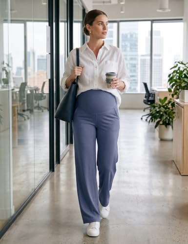 MathCat Maternity Pants Pregnancy Work Trousers Over the Belly - color: Navy Blue, size: Small