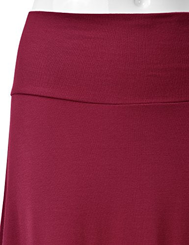 EIMIN Women's Solid Flared Lightweight Elastic Waist Classic Midi Skirt (S-3XL) - color: Est001_burgundy, size: 3X-Large