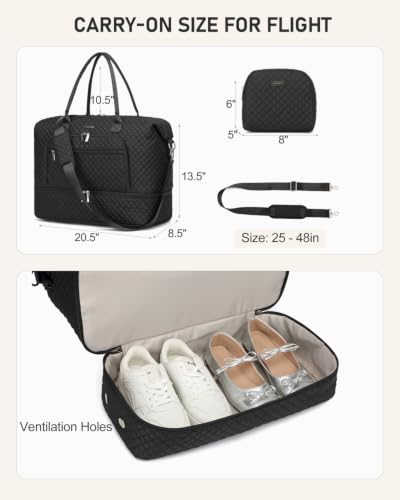 Large Travel Duffle Bags for Women: Weekender Bag with Shoe Compartment - color: Black, size: Medium