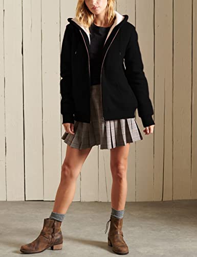 Women’s Casual Full Zip Up Sherpa Lined Hoodie Sweatshirt Jacket Coat - color: Black, size: Large