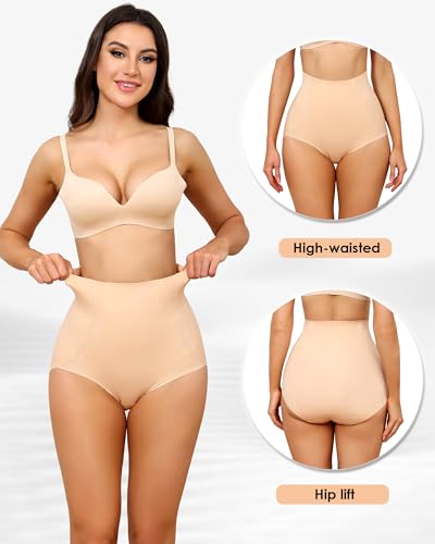 LEVAO Women's Tummy Control Underwear High Waisted Seamless Panties 4 Pack - color: Nude*4, size: Medium
