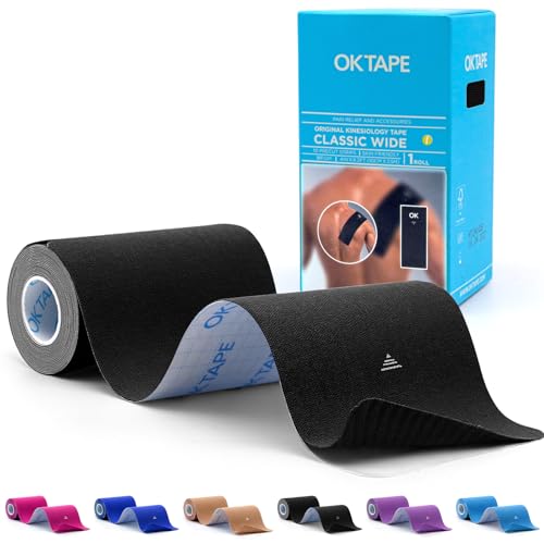 OK TAPE Extra Wide Kinesiology Tape for Shoulder, Back, Precut Strips - color: Black, size: 1 Roll
