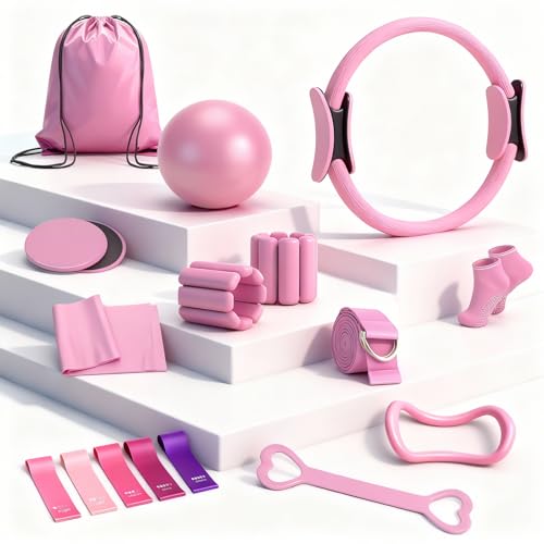 18PCS Pilates Kit, Pilates Equipment Set, Home Workout Kit for Women - color: Pink