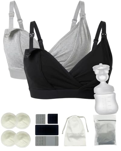 Pumping Bra Hands Free Nursing&Pumping Bra 2pk V-Neck Adjustable Holding Breast Pumps - size: Large