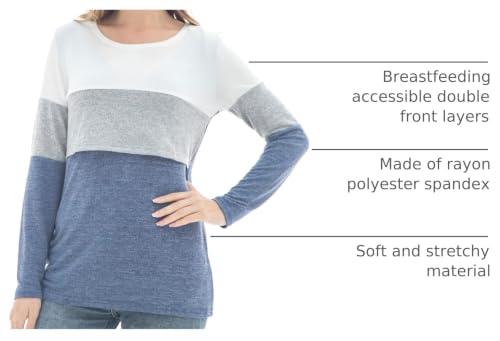 Bearsland Women's 3 Packs Maternity Clothes Long Sleeves Breastfeeding Shirts Nursing Top - color: Gryblk+ltblue+blkgrn(3pack), size: Medium