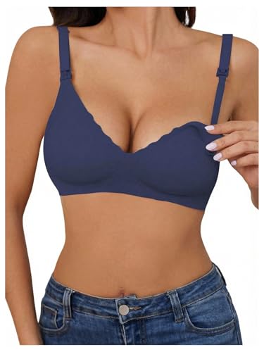 OYOANGLE Women's Maternity Nursing Bra Wireless Push Up Breastfeeding Bras - color: Blue, size: Large