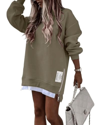 CHICME Women's Long Sleeve Crewneck Oversized Sweatshirt Fall Outfits - color: B-army Green, size: X-Large