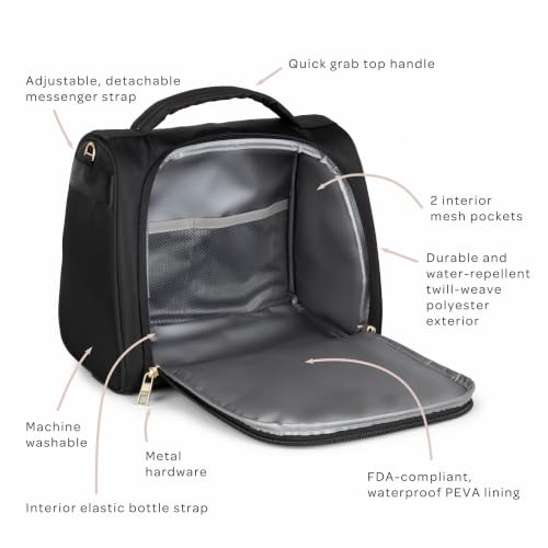 JuJuBe Insulated Bottle Bag, 3-Bottle Breastmilk Cooler with Shoulder Strap - color: Black