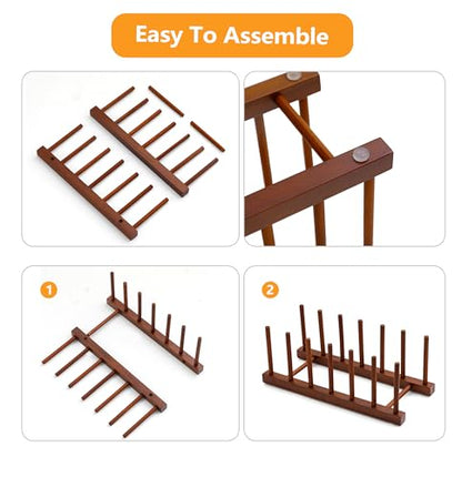 HBlife 4 Packs Teak Wooden Dish Drying Rack Kitchen Plate Organizer Holder - color: Teak 6 Slots 4pcs