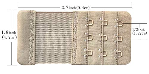 Women Pack of 3 Soft Comfortable 3 Hooks Bra Extender - color: Beige 1/2 Inch