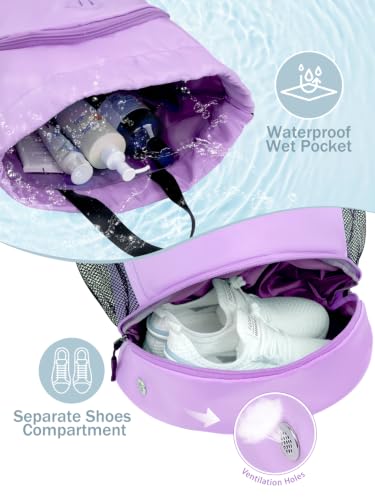 RHDZO Drawstring Backpack with Shoe Compartment and Wet Pocket,Large Purple - color: Large Purple, size: Large