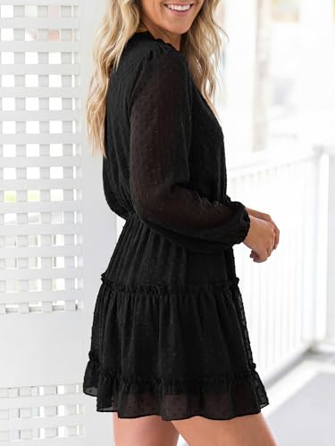 BTFBM Long Sleeve Dress for Women Fall 2026 - color: Dot Black, size: Small