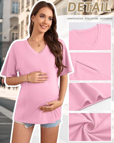 3 Pack Women's Oversize Nursing Shirts - color: Pink, Light Green, Black, size: XX-Large