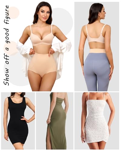 LEVAO Women's Tummy Control Underwear High Waisted Seamless Panties 4 Pack - color: Nude*4, size: Medium