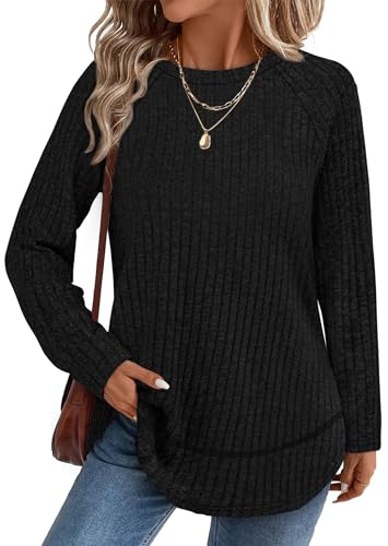 WIHOLL Long Sleeve Shirts for Women Fall Sweaters Lightweight Trendy Tops - color: 1-black, size: X-Large