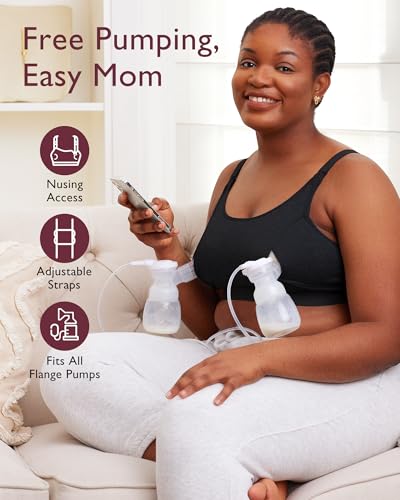 Momcozy Pumping Bra Hands Free, Cotton Pumping & Nursing Bra in One - color: Black,grey-2pk, size: Medium