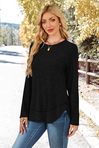 WIHOLL Long Sleeve Shirts for Women Fall Sweaters Lightweight Trendy Tops - color: 1-black, size: X-Large