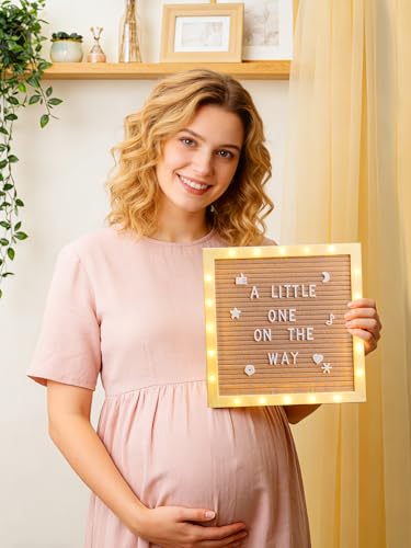 10"×10" Felt Letter Board with LED Lights & Stand, First Day of School Sign - color: Camel