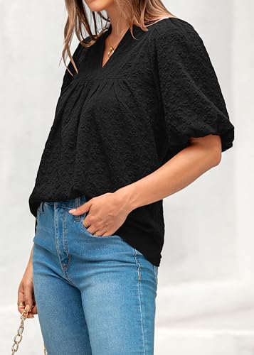 MASCOMODA Womens Puff Short Sleeve Peplum Babydoll Tops 2026 - color: Black, size: Small