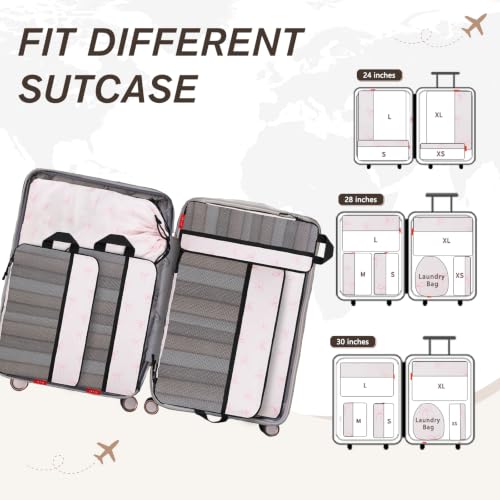 U+U 6 Set Compression Packing Cubes, Travel Organizers (Pink Bow) - color: Pink Bow, size: 6 Set