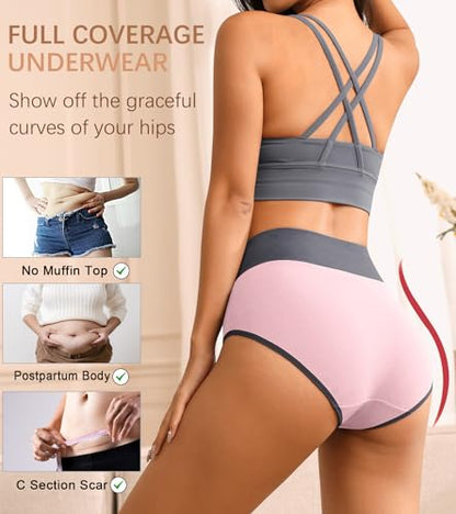 Eiggam Tummy Control Underwear Soft High Waisted underwear Full Coverage Briefs Breathable Postpartum Cotton Womens Panties - color: Multicoloured F-5 Pack, size: 3X-Large