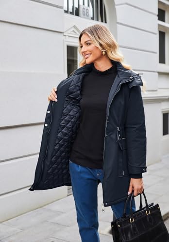 Maacie Maternity 3 in 1 Winter Coat Thicken Quilted Outwear with Pockets - color: Navy Blue, size: X-Large