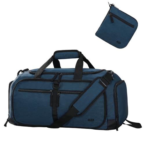 MIER Packable Travel Duffle Bag with Shoe Compartment, 50L, Dark Blue - color: Dark Blue, size: 50L
