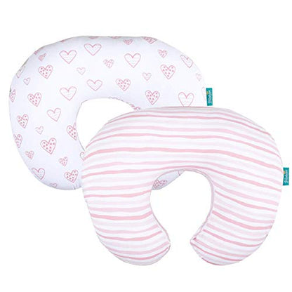 Cotton Nursing Pillow Cover Compatible with Boppy Pillow 2-Pack - color: Pink