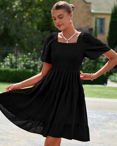 BTFBM Women's Summer Smocked Mini Dress 2026 - color: Black, size: Small