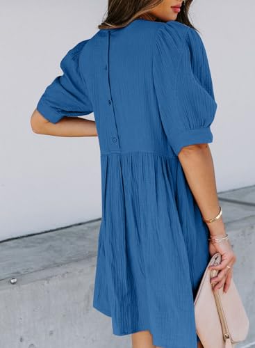 Dokotoo Womens Summer Crewneck Puff Sleeve Babydoll Mini Dress - color: 1 Blue 2, size: Small