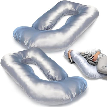 JZHLLA Maternity Pillow Cover, Silky Satin Fabric Removable & Washable U-Shaped Smooth Pregnancy Pillow Cover with Hidden Zip(Grey,2 PCS)