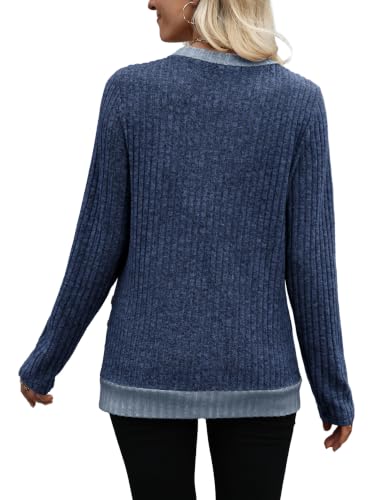 Sampeel Long Sleeve Shirts for Women Lightweight Sweaters Fall Tops - color: Blue, size: Large