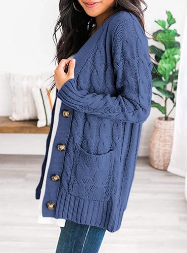 PRETTYGARDEN Women's Cable Knit Cardigan Sweaters Fall - color: Blue Grey, size: X-Large