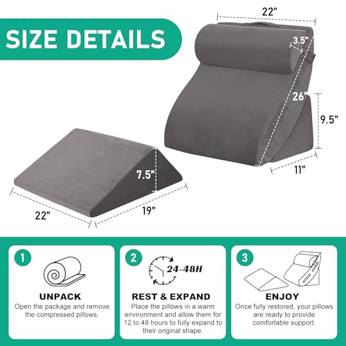 4PCS Wedge Pillow Set for After Surgery, Velvet Grey - color: Velvet Grey