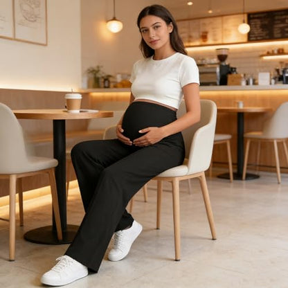 Over The Belly Maternity Wide Leg Yoga Pants - color: Black, size: Medium