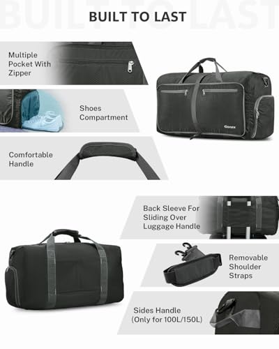 Gonex 150L Foldable Travel Duffle Bag with Shoe Compartment, Lightweight - color: Gray, size: 150L