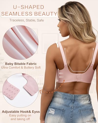 As Fairy Scalloped Nursing Bra Wireless Jelly Support Maternity Bra - color: Oyster Pink, size: Medium