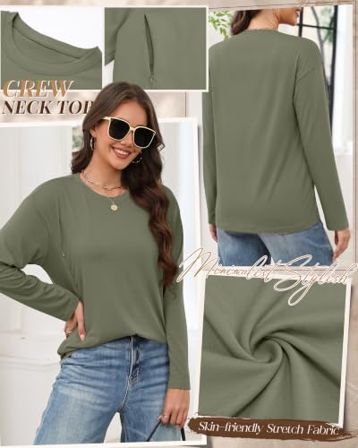 Riyiper 3 Pack Women's Nursing Shirts with Hidden Zippers - color: Army Green, Light Coffee, Black, size: X-Large