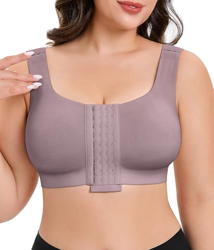 CYDREAM Wireless Front Closure Bra for Women Compression Back Smoothing Post Surgery Bra Adjustable Straps - color: Purple, size: 3X-Large