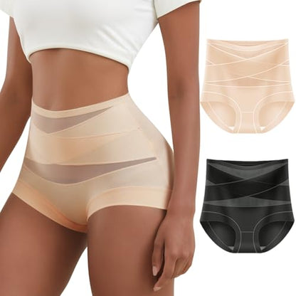 Womens Cotton Underwear High Waisted Panties Full Coverage Boxer Briefs - color: Nude,black, size: Medium