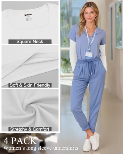 Xaatren 4 Pack Women's Underscrub Shirts Long Sleeve Tops - color: White, White, White, White, size: X-Large