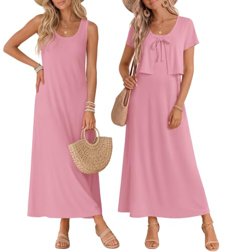 2 Piece Dress Sets for Women Fall Casual Dresses - color: Pink, size: Medium